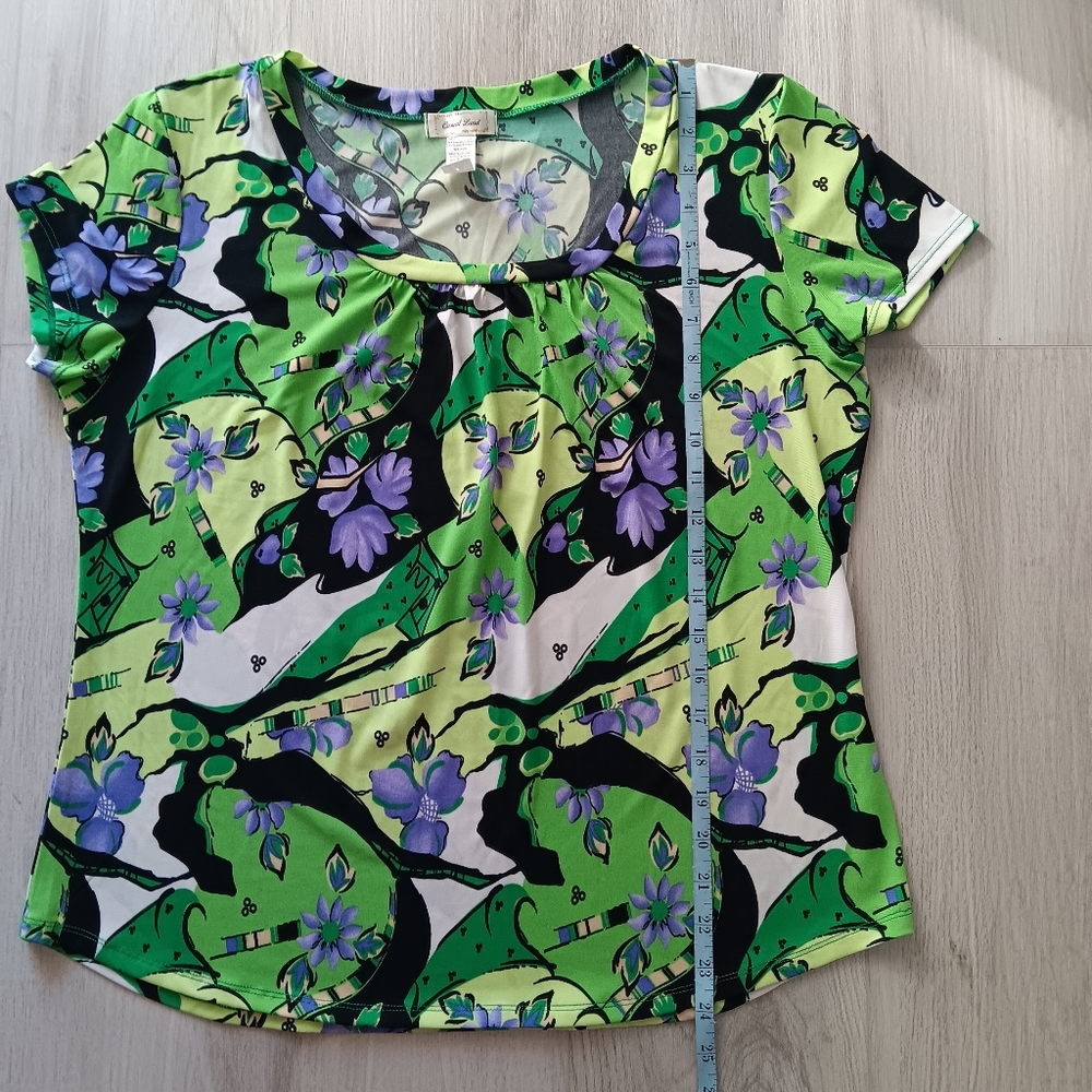 Casual Land Short-Sleeve Blouse Floral Bright Green Purple Yellow White Size 2XL - Picture 6 of 7
